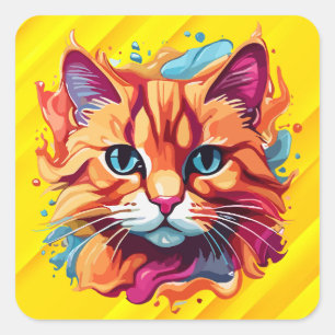 Sticker Carré Cute Colorful Chat Face-87002