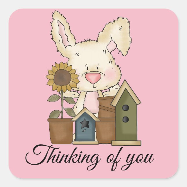 Sticker Carré Cute Country bunny Penser à vous (Devant)