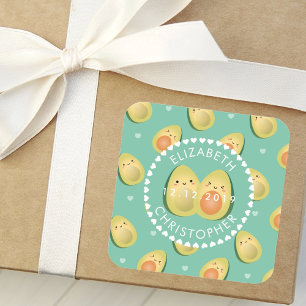 Sticker Carré Cute Couple Avocuddle Amusant Avocados Mariage Fav