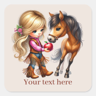 Sticker Carré Cute Cowgirl ajouter du texte