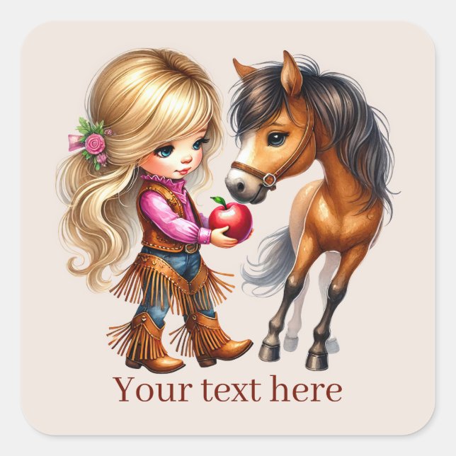 Sticker Carré Cute Cowgirl ajouter du texte (Devant)