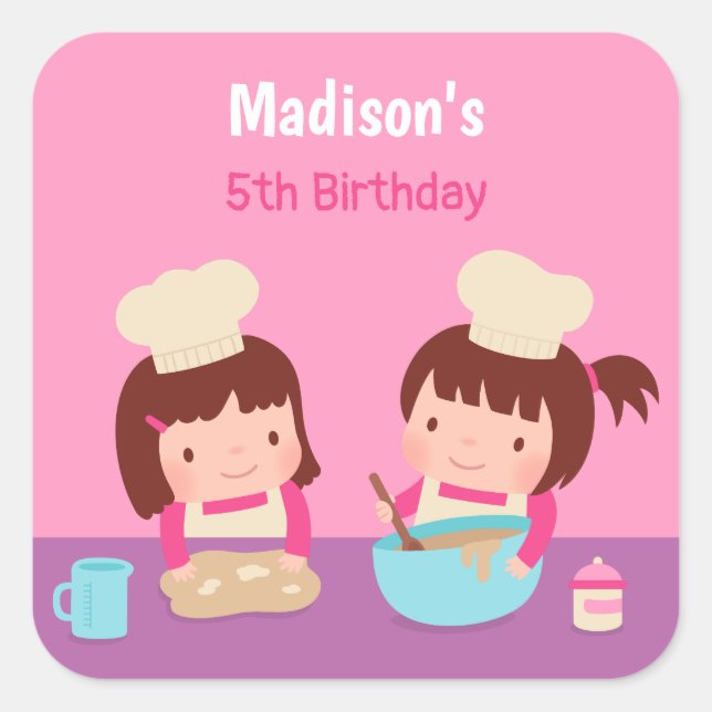 Sticker Carré Cute Cuisine Cuisinière Filles Anniversaire Fête F (Devant)