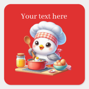 Sticker Carré Cute cuisine oiseau personnalisable