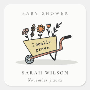 Sticker Carré Cute Cultivé localement Jaune Baby shower de panie