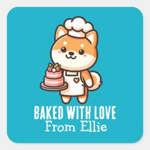Sticker Carré Cute Cute Shiba Inu Baker Fabriqué avec amour