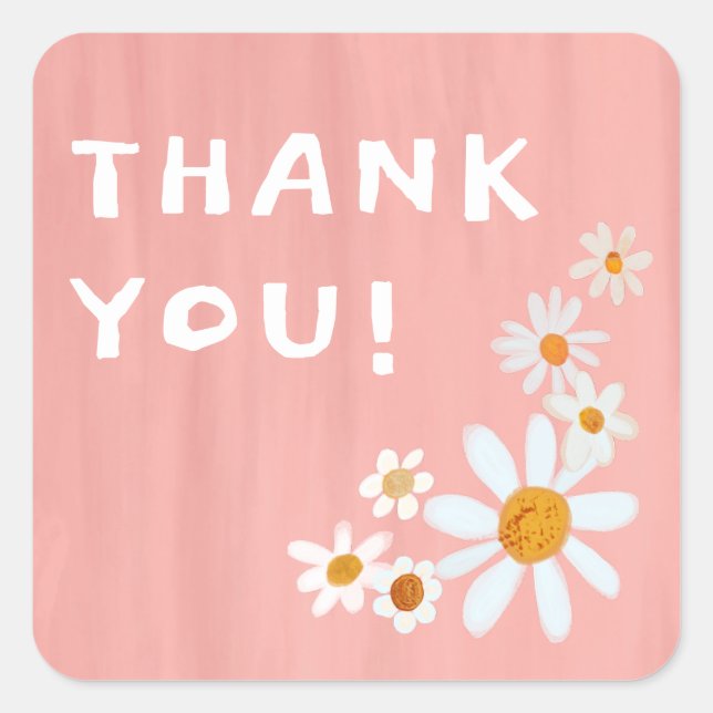 Sticker Carré Cute Daisies Gouache MERCI de Baby shower personna (Devant)
