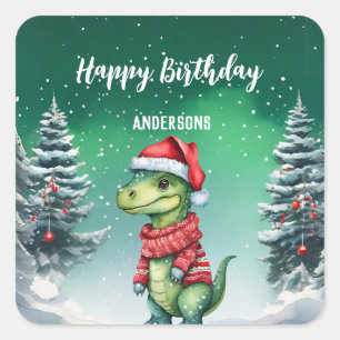Sticker Carré Cute Dinosaur sapin de Noël anniversaire fille fêt