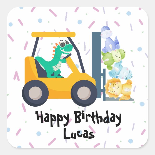 Sticker Carré Cute dinosaure Construction Camion garçon B2S Anni (Devant)