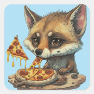 Sticker Carré Cute drôle animaux mangeant une pizza drôle idées