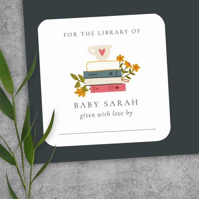 Sticker Carré Cute Dusky empilé Livres Histoires Floral Baby Lib (Créateur téléchargé)