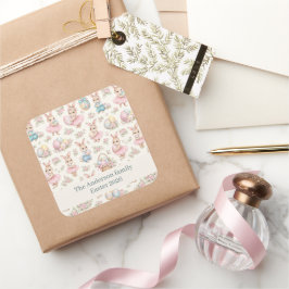 Sticker Carré Cute Easter Bunny Floral Pattern - Pastel Spring 