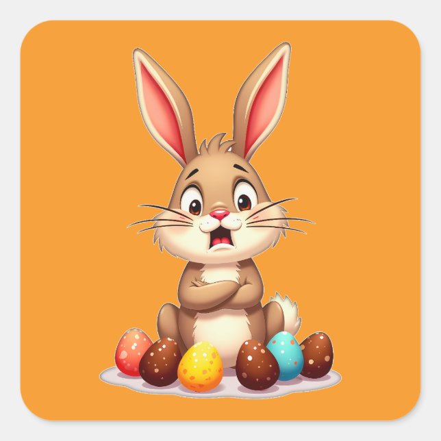 Sticker Carré Cute Easter Bunny Sitting with Autocolante (Devant)