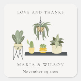 Sticker Carré Cute Elegant Pot Feuilleté Succulent Plante Mariag