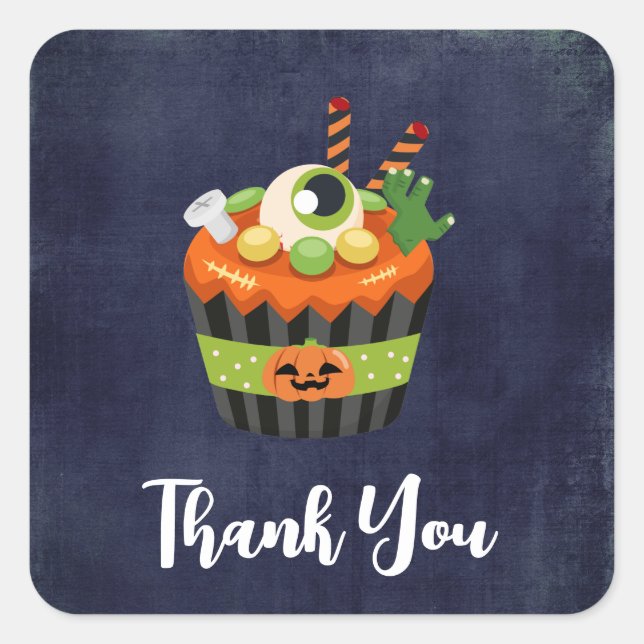 Sticker Carré Cute et Déplaisant Merci Halloween Cupcake (Devant)