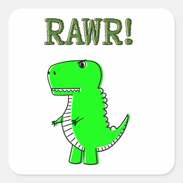 Sticker Carré Cute et en colère Rex RAWR (Devant)
