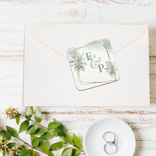 Sticker Carré Cute Eucalyptus Feuilles Élégant Mariage de verdur (Créateur téléchargé)