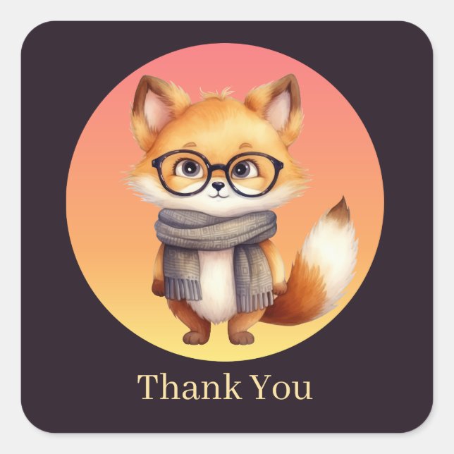Sticker Carré Cute Fall Renard saisonnier merci (Devant)