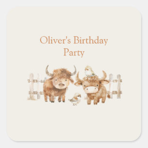 Sticker Carré Cute Farm à thème fête d'anniversaire pour garçon 