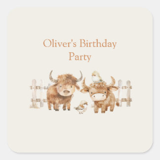 Sticker Carré Cute Farm à thème fête d'anniversaire pour garçon