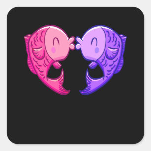 Sticker Carré Cute Fish Kissing Heart Aquarium Aquarist