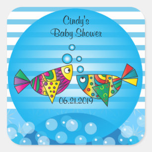 Sticker Carré Cute Fishy Bubbles Thème Baby shower
