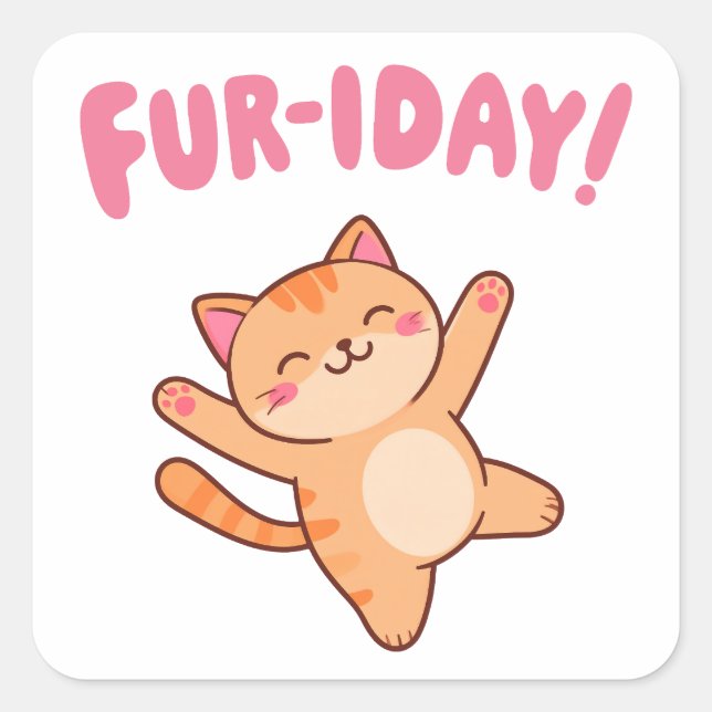 Sticker Carré Cute Fun Chat Fur-iday (Devant)