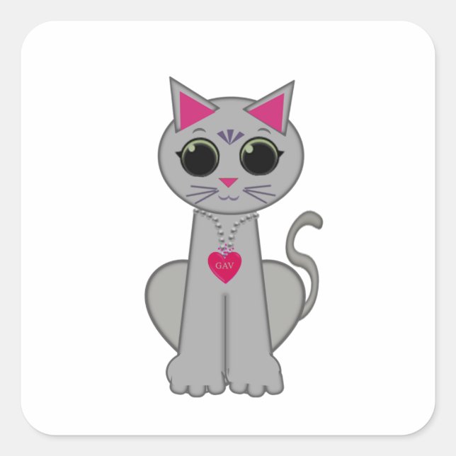 Sticker Carré Cute Funny Happy Grey Chat (Devant)