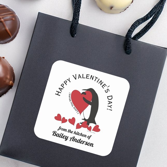 Sticker Carré Cute Funny Penguin Saint-Valentin Geste maison (Créateur téléchargé)