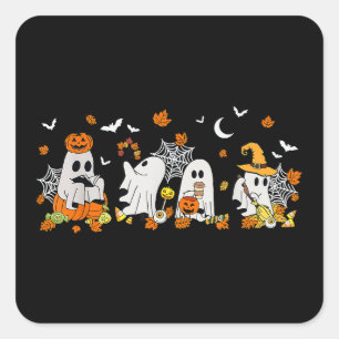 Sticker Carré Cute Ghost Boire Café Halloween Fall Ghost Bo