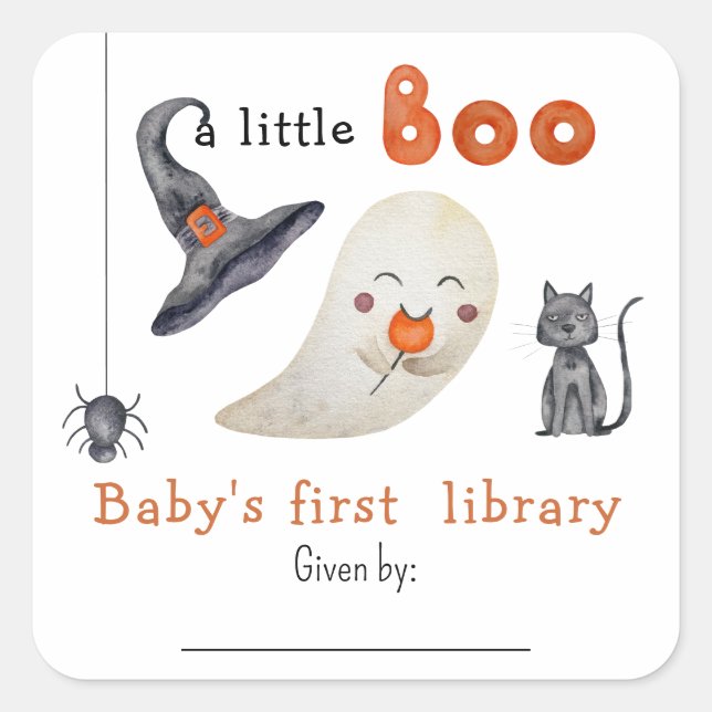 Sticker Carré Cute Ghost - la première bibliothèque du bébé (Devant)