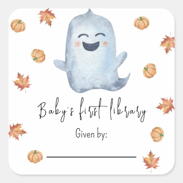 Sticker Carré Cute Ghost - la première bibliothèque du bébé (Devant)