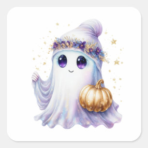 Sticker Carré Cute Ghost Neon Halloween Bougie Éffrayante saison