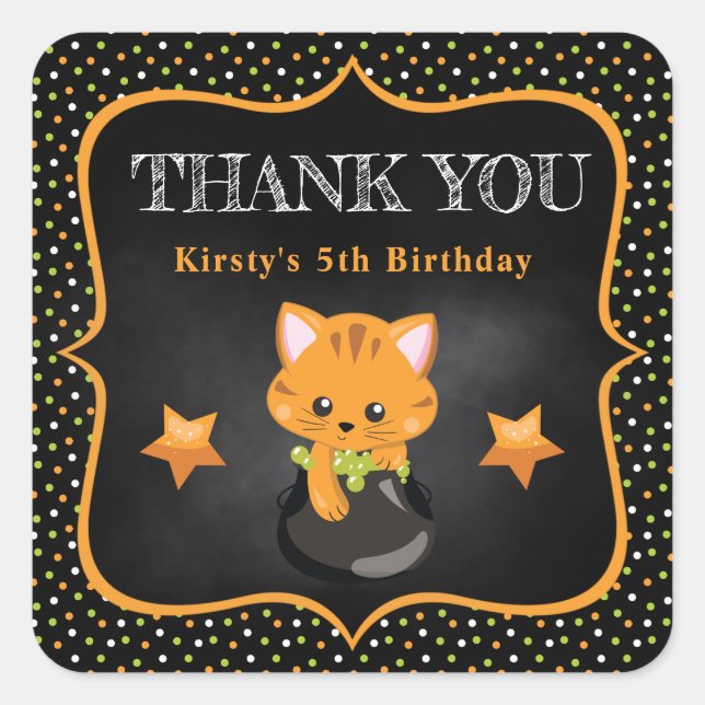 Sticker Carré Cute Ginger Halloween Chat et Pois Anniversaire (Devant)