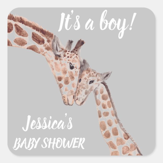 Sticker Carré Cute Giraffe Aquarelle Safari Jungle Baby shower (Devant)