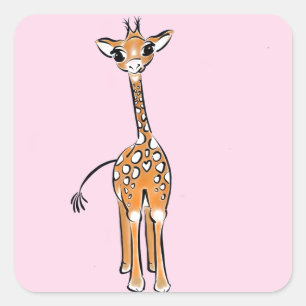 Sticker Carré Cute Giraffe drawing, safari animals