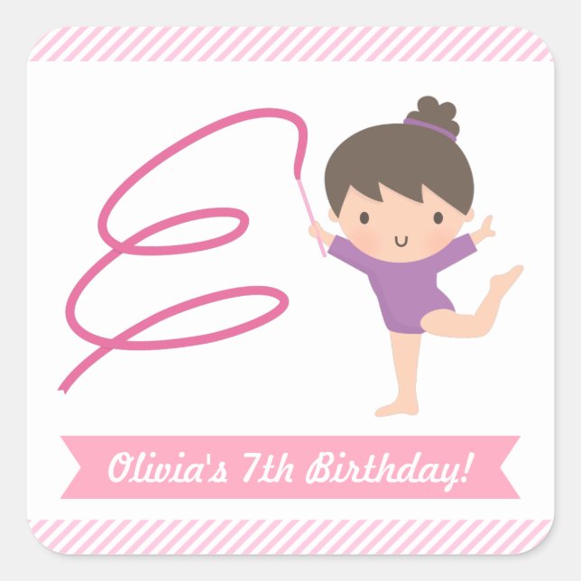 Sticker Carré Cute Girl Gymnastique Anniversaire de enfant Étiqu (Devant)