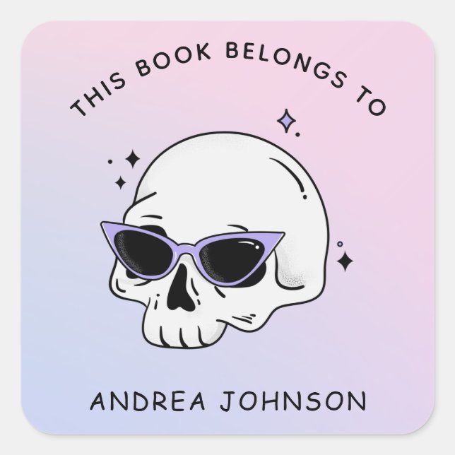 Sticker Carré Cute Girly Skull Glasses Tendance Gradient Plaque  (Devant)