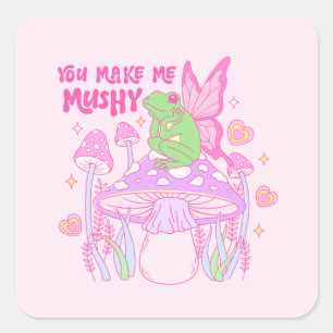 Sticker Carré Cute grenouille et champignon - Vous me faites bou