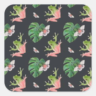 Sticker Carré Cute grenouille tropicale et Motif papillon