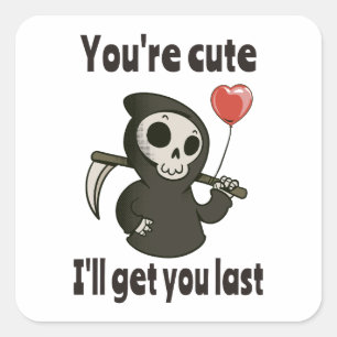Sticker Carré Cute Grim Reaper avec coeur romantique