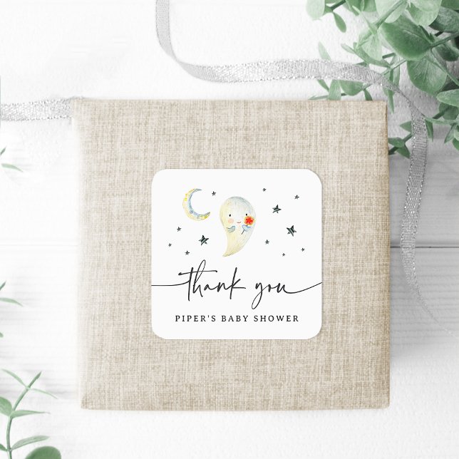 Sticker Carré Cute Halloween Ghost Baby Shower Thank You (Créateur téléchargé)