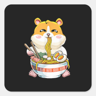 Sticker Carré Cute Hamster Kawaii Ramen