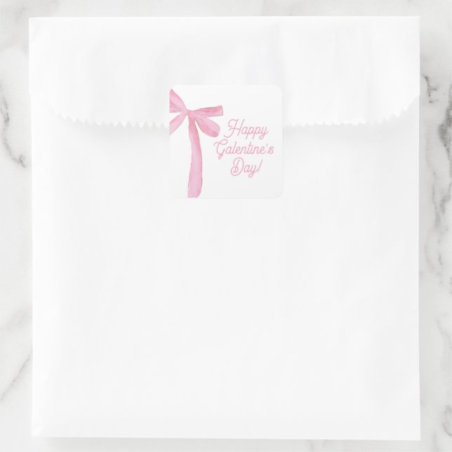 Sticker Carré Cute Happy Galentine's day Pink Ribbons Bows (Sac)
