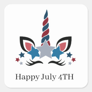 Sticker Carré Cute Happy Juillet Quatrième licorne patriotique