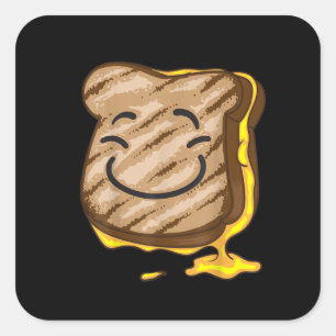 Sticker Carré Cute I Heart Happy Grill Fromage Sandwich Cadeau