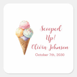 Sticker Carré Cute Ice Cream Scoops Pastel Bridal Shower
