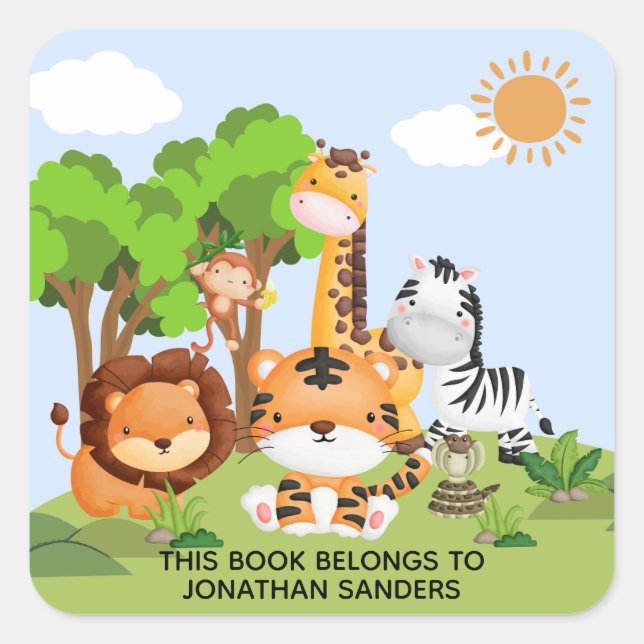 Sticker Carré Cute Jungle Animals for Kids (Devant)
