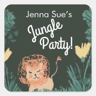 Sticker Carré Cute Jungle Lion Art Safari fête d'anniversaire