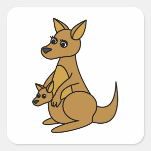 Sticker Carré Cute Kangaroo et Joey