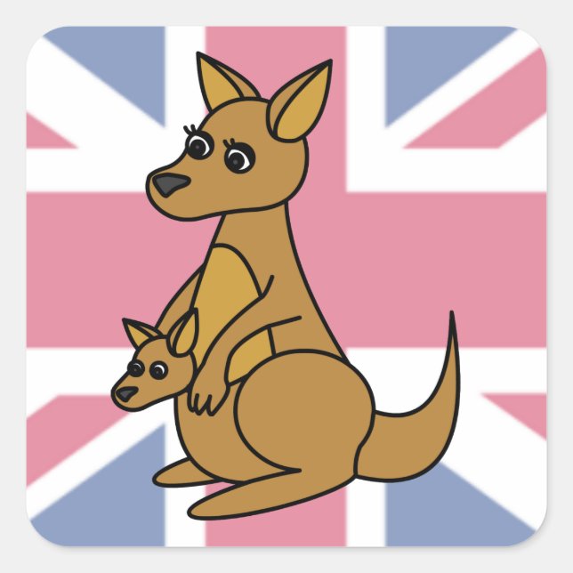 Sticker Carré Cute Kangaroo et Joey Arrière - plan du drapeau (Devant)